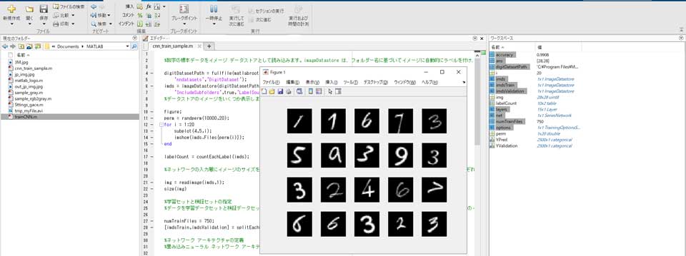 matlabのCNNサンプル実行画像
